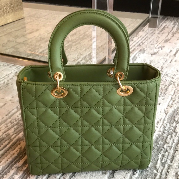 Designer inspired “Dior vibe” Green Quilted Women's Bag 13”Hx10.5”Wx5”D - Picture 4 of 7